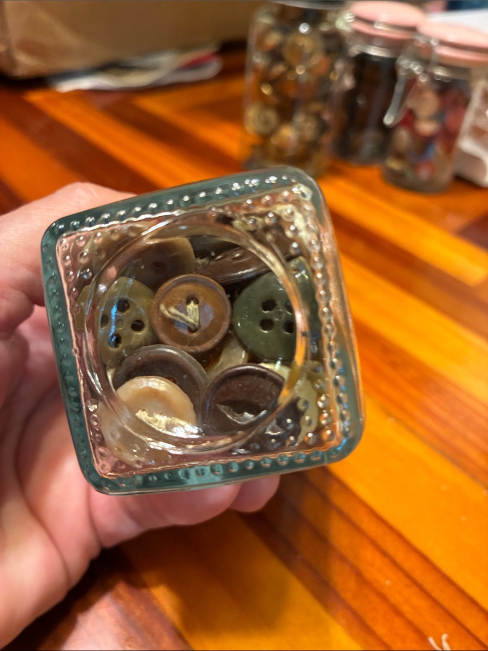 Glass Jar of Mixed Sewing Buttons Vintage Neutral colors - Picture 5 of 8